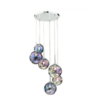 Lampa suspendata Mira 6 Light Cluster Pendant Polished Chrome Iridised Glass