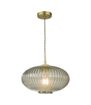 Lampa suspendata Edmond 1 Light Pendant Smoked Glass Antique Brass Detail