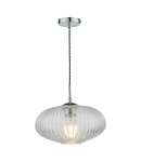 Lampa suspendata Edmond 1 Light Single Pendant Polished Chrome Ribbed Glass