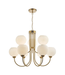 Lampa suspendata Indra Opal Glass Globe 9 Light Pendant Natural Brass