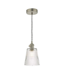 Lampa suspendata Hadano Pendant Antique Chrome With Ribbed Glass Shade