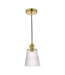 Lampa suspendata Hadano Pendant Natural Brass With Ribbed Glass Shade