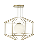 Lampa suspendata Izmir 1 Light Pendant Hexagonal Old Gold Frame Opal Glass