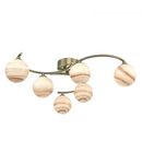 Plafoniera Atiya 6 Light Semi Flush Antique Brass With Planet Art Glass