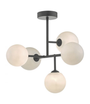 Plafoniera Euan 5 Light Semi Flush Black & Opal Glass