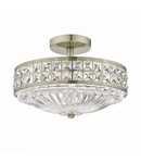 Plafoniera Olona 3L Light Semi Flush Antique Brass Crystal Beads and Glass Diffuser