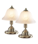 Veioza Gloucester Touch Table Lamp Antique Brass & Glass Shade - Twin Pack