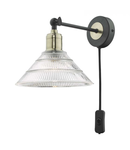 Aplica Boyd Wall Light Antique Brass & Matt Black With Glass Shade - Plug In