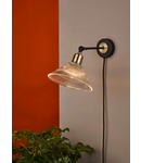 Aplica Boyd Wall Light Antique Brass & Matt Black With Glass Shade - Plug In