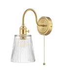Aplica Hadano Wall Light Brass With Clear Ribbed Glass Shade