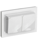 Aparataj BRITE Dubla  priza cu  impamantare cu obturatoare,  si cover 16A with frame IP44 PCsh12-3-44-BrB Alb