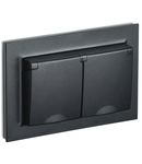 Aparataj BRITE Dubla  priza cu  impamantare cu obturatoare,  si cover 16A with frame IP44 PCsh12-3-44-BrB Negru