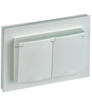 Aparataj BRITE Dubla  priza cu  impamantare cu obturatoare,  si cover 16A with frame IP44 PCsh12-3-44-BrP pearl