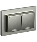 Aparataj BRITE Dubla  priza cu  impamantare cu obturatoare,  si cover 16A with frame IP44 PCsh12-3-44-BrCh champagne