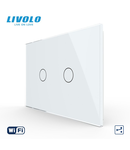 Intrerupator dublu, standard italian, cap scara / cap cruce, conexiune WiFi, cu panou sticla, 3M Alb