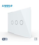 Intrerupator triplu, standard italian, cap scara / cap cruce, conexiune WiFi, cu panou sticla, 3M Alb