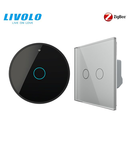 Intrerupator dublu wireless Zigbee generatia noua + hub Zigbee, control de pe smartphone Gri