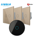 Intrerupatoare duble wireless Zigbee generatia noua + hub Zigbee, control de pe smartphone Auriu