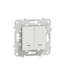 Buton dublu, New Unica, 1-pole 2-way, 10AX, 2 module, terminal fara suruburi, IP4X, alb