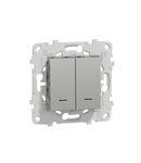 Buton dublu, New Unica, 1-pole 2-way, 10AX, 2 module, terminal fara suruburi, vopsit, IP4X, aluminiu