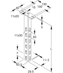 Consola perete 305 mm - Stalp De Suspendaere Cu Flansa Sudata 45X30X2Mm