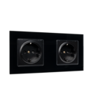 GERMAN TYPE DOUBLE SOCKET 16A GLASS FRAME BLACK