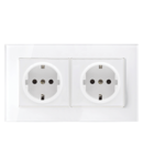 GERMAN TYPE DOUBLE SOCKET 16A GLASS FRAME WHITE