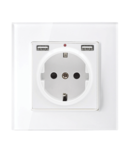 GERMAN TYPE SOCKET 16A WITH 2XUSB GLASS FRAME WH