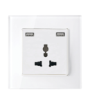 MULTI-FUNCT. SOCKET 16A WITH 2XUSB GLASS FRAME WH