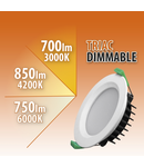 Panou LED incastrabil dimabil TRIAC, rotund, 10W, 3 temperaturi de culoare la alegere, IP44