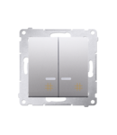 Intrerupator dublu cruce cu led 10A, 250V~, conectare rapida (fitinguri push-in), silver mat metalic