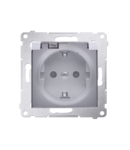 Priza Schuko IP44 cu obturator si rama, capac transparent, 16 A, 250V~, borne cu surub,silver mat metalic