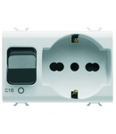 PRIZA INTERBLOCATA - 2P+E 16A - P40 - CU ÎNTRERUPATOR MINIATURAL 1P+N 16A - 230V c.a. - 3 MODULE - ALB SATINAT - CHORUSMART. Gewiss