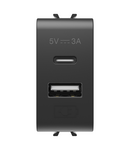 ÎNCARCATOR USB - TIP A+C - 3A - NEGRU SATINAT - 1 MODUL - CHORUSMART Gewiss