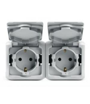 Priza Schuko 2 x 2P+T, 16 A - 250 VA cu protectie pentru copii, IP44, alb