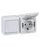 Intrerupator simplu + Priza Schuko 2P+T, 16 A - 250 VA cu protectie pentru copii, IP44, gri