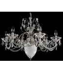 Candelabru Diamant Crystal UIana,6 becuri dulie E14+1bec Dulie E27, 230V,D.68cm, H.48 cm,Nichel