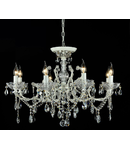 Candelabru Diamant Crystal Sevilla,8 becuri dulie E14, 230V,D.76cm, H.52 cm,Alb-Auriu