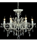 Candelabru Diamant Crystal Sevilla,6 becuri dulie E14, 230V,D.62cm, H.52 cm,Alb-Auriu