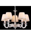 Candelabru Elegant Torrone,5 becuri dulie E14, 230V,D.56cm, H.38 cm,Alb-auriu