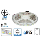 Banda LED - 30 LED-uri/m, alb cald, rezistent la apa, 4.8W/12V