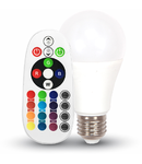 Bec cu LED RGB + W 2700k cu telecomanda  - 6W E27 A60 termoplastic VT-2022