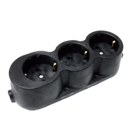 Rubber multisocket triple 16a black