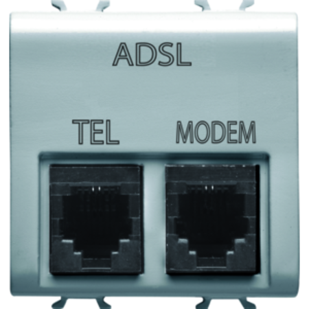 Double telephone connector - adsl filter - rj11 for telephone/modem - 2 modules - titanium - chorus