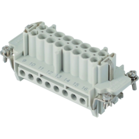 Insert pentru conector Mama - 77X27 - 16P + E 16A 500V / 6kV / 3 - ȘURUB CONNECTION - CU PLATE - GRI