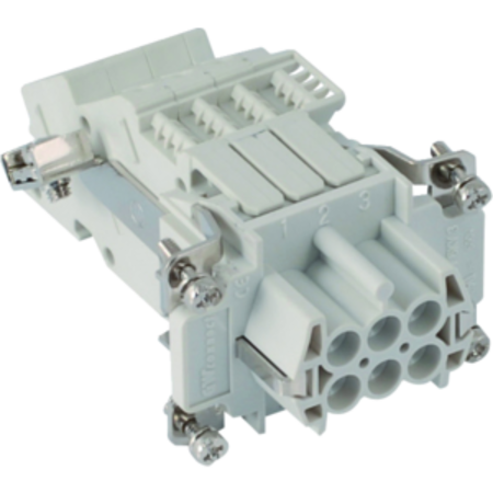 Insert pentru conector mama - 44x27 - 6p + e 16a 500v / 6kv / 3 - screw terminal block - stÂnga - gri