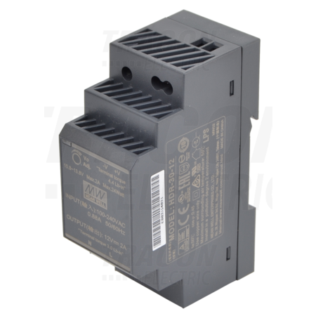 Alimentator cu montaj pe sina DIN, iesire de CC, reglabila HDR-30-24 85-264 VAC / 21,6-29 VDC; 36 W; 0-1,5 A