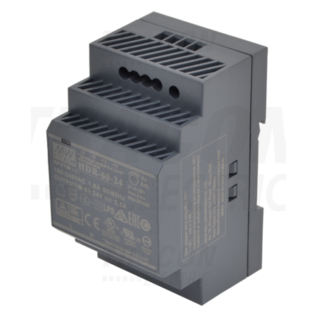 Alimentator cu montaj pe sina DIN, iesire de CC, reglabila HDR-60-24 85-264 VAC / 21,6-29 VDC; 60 W; 0-2,5 A