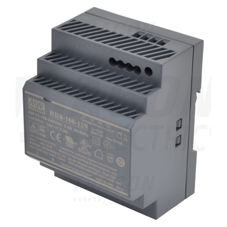 Alimentator cu montaj pe sina DIN, iesire de CC, reglabila HDR-100-12N 85-264 VAC / 12-13,8 VDC; 90 W; 0-7,5 A