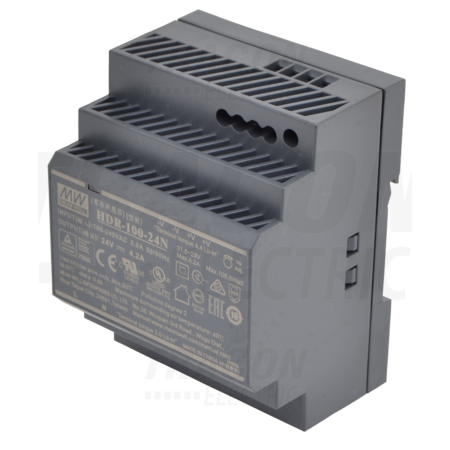 Alimentator cu montaj pe sina DIN, iesire de CC, reglabila HDR-100-24N 85-264 VAC / 21,6-29 VDC; 100 W; 0-0,42 A